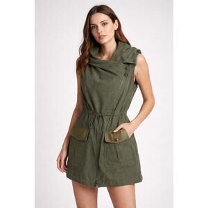 MINKPINK Army Green Hooded Sleeveless Utility Vest Dress Women’s S/XS